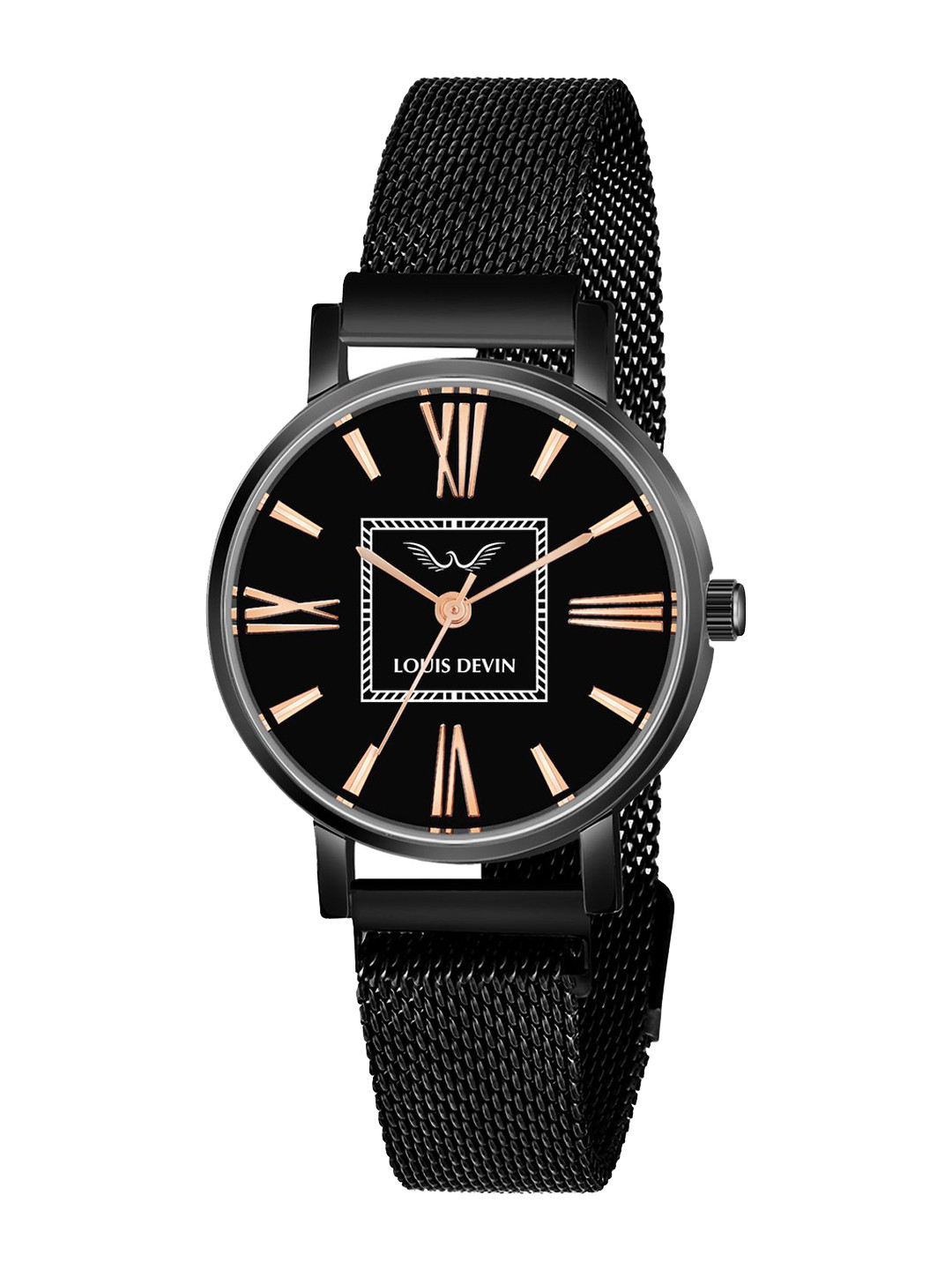 LOUIS DEVIN Women Brass Dial & Bracelet Style Straps Analogue Watch LD-BK182-BLK