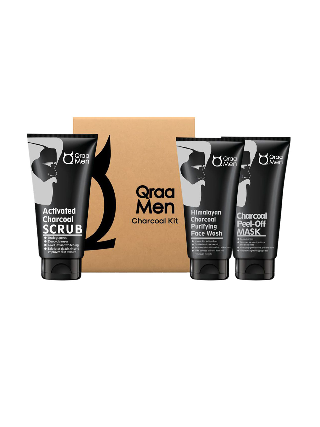 Qraa Set Of 3 Activate Charcoal Scrub- 100 g- Face Wash- 100 g- Peel Off Mask- 50 g