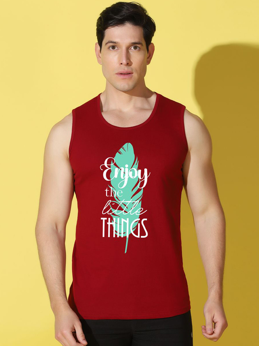 WOOSTRO Printed Gym Innerwear Vest VWS26 ENJOY MAROON