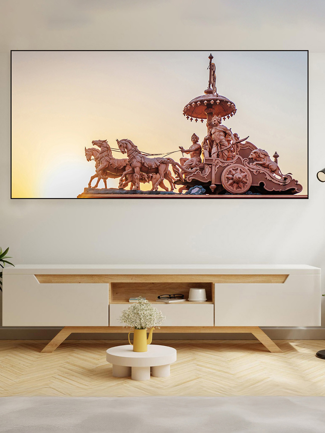 nestroots Brown & Gold-Toned Lord Arjuna Krishna Printed Canvas Wall Painting