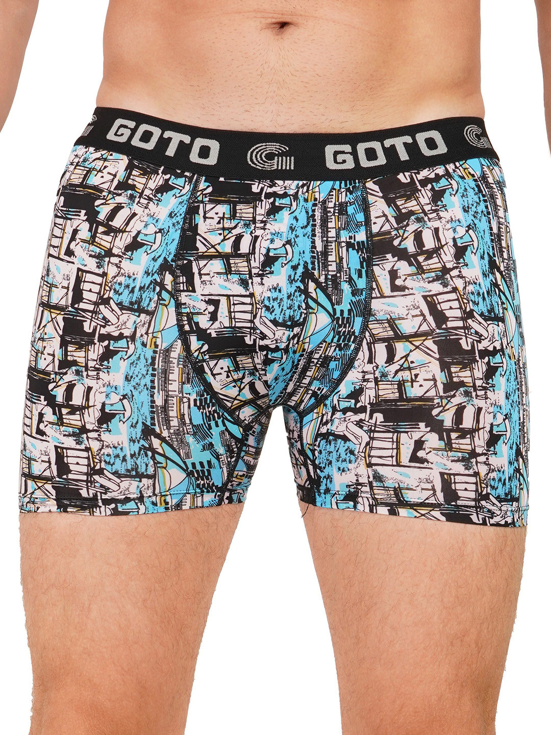 GOTO Printed Short Trunk NYLON LY PRINT OUTER EL TRUNK BLK SKYBLU-Black