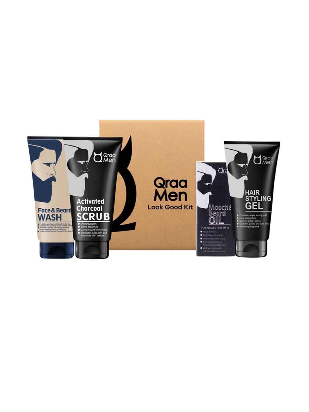 Qraa Men Set Of 4 Face Wash, Styling Gel, Scrub - 100 ml Each & Beard Oil - 30 ml