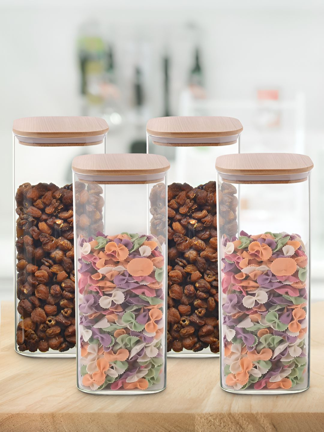 Allo Gjb410S Transparent Glass Dishwasher Safe 4 Piece Clip-On Canister-1L