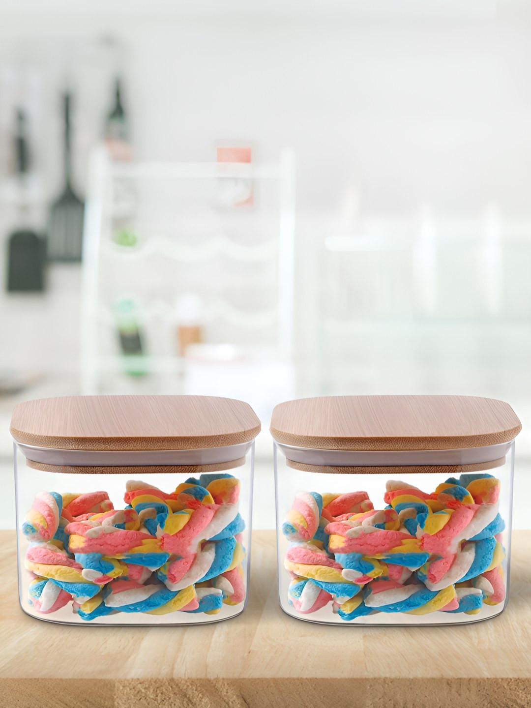 Allo Gjb230S Beige Glass Dishwasher Safe 2 Piece Clip-On Canister-300ml