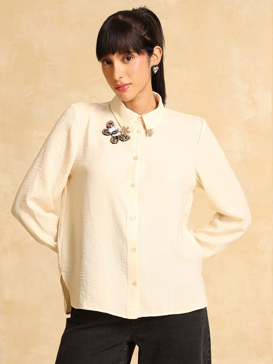 Kazo Buttercup Women Relaxed Fit Spread Collar Casual Shirt