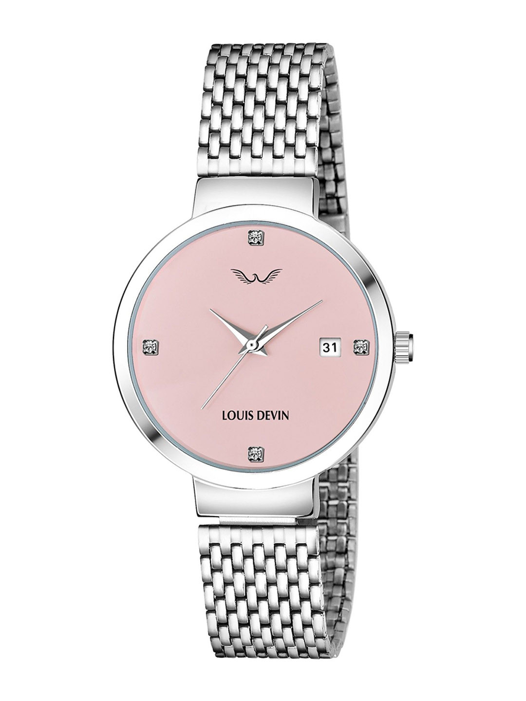 LOUIS DEVIN Women Brass Dial & Stainless Steel Straps Analogue Watch LD150-PNK-CH