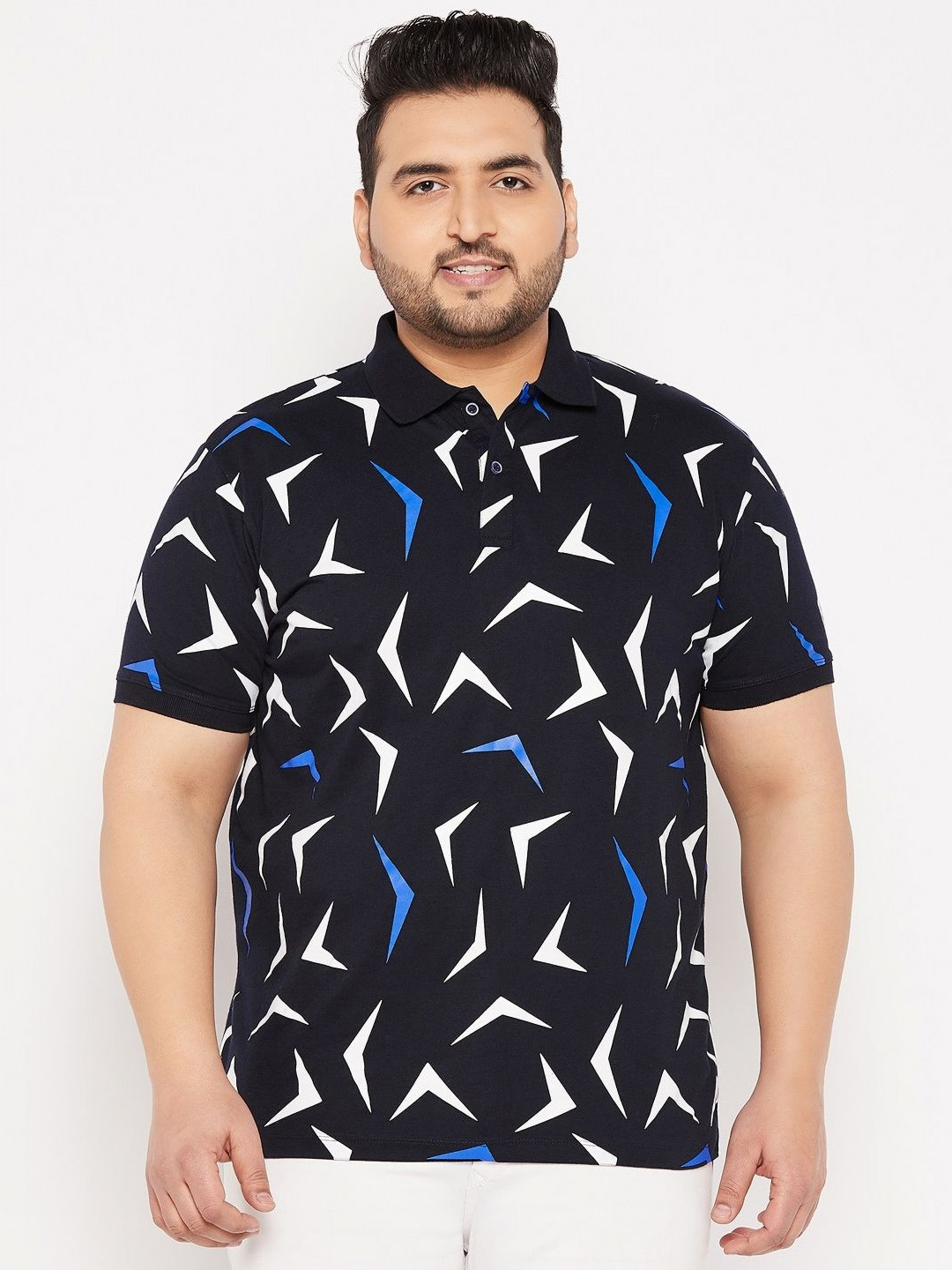 Sztori i Plus Size Geometric Printed Polo Collar Regular Fit Casual T Shirt