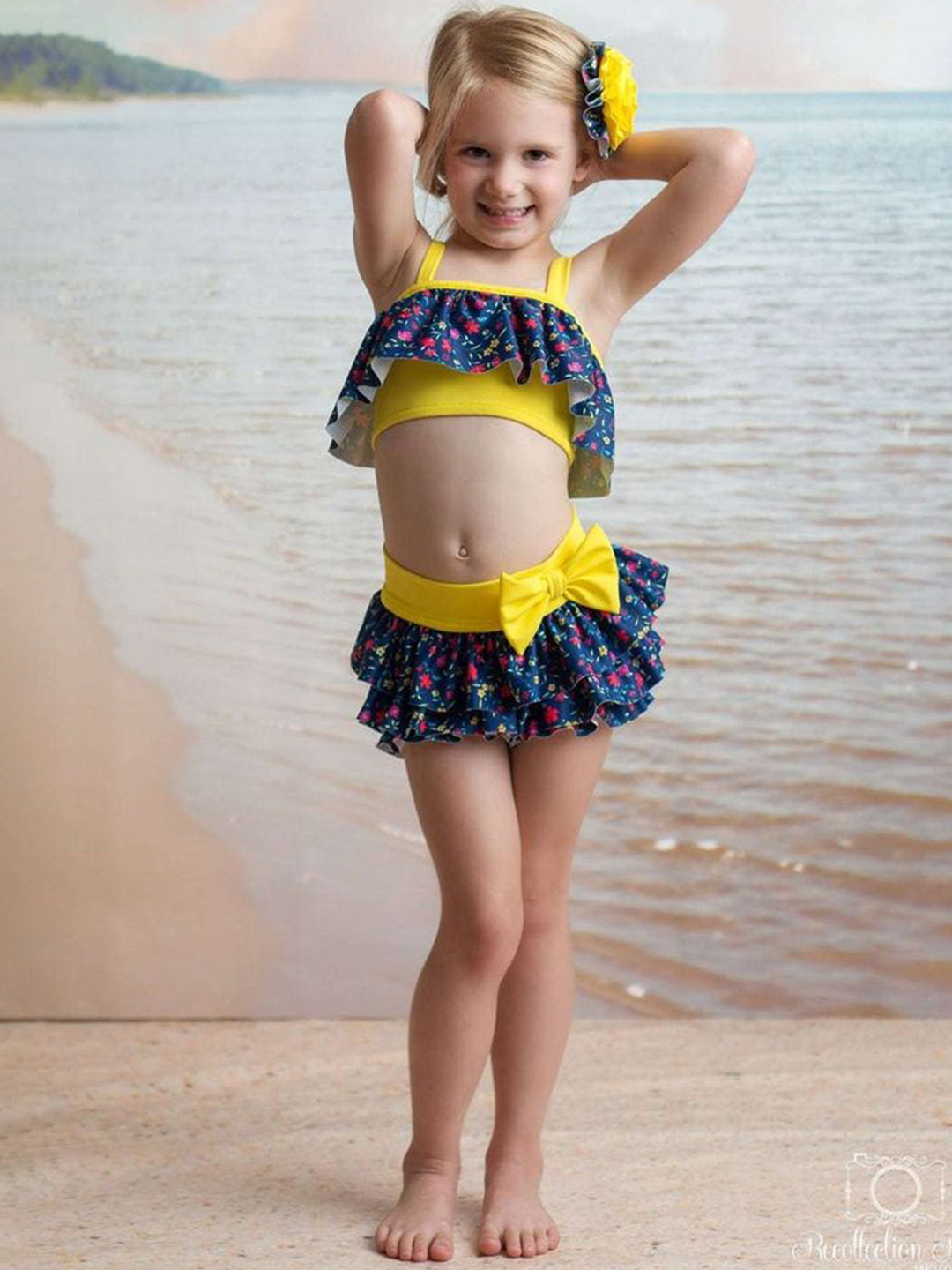 LULU & SKY Girls Printed Flounce Trim Bikini Set