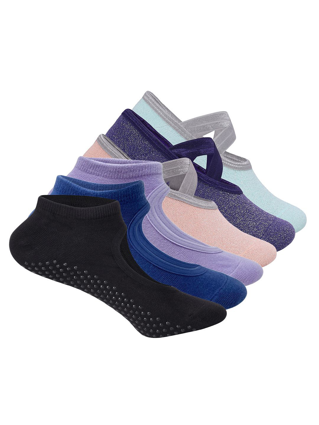 Mint & Oak Pack Of 6 Ankle-Length Anti Skid Socks