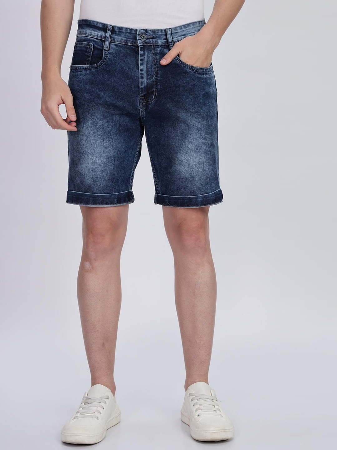 COLOR HUNT Men Washed Mid-Rise Denim Shorts