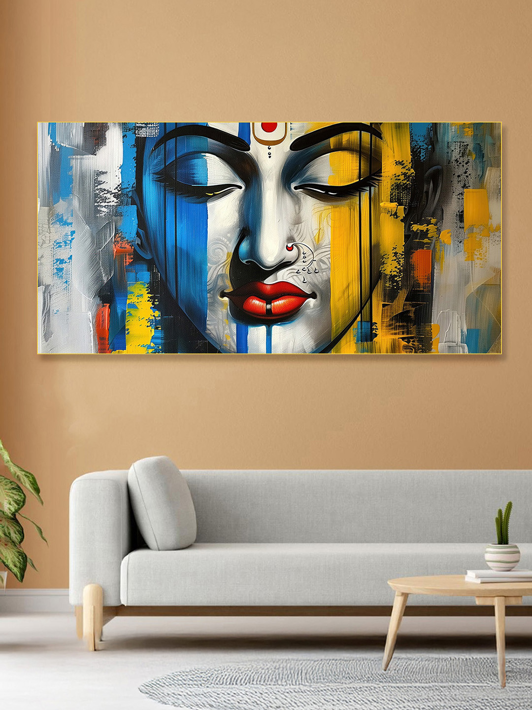 nestroots Grey & Blue Majestic Ganesha On Canvas Religious Wall Painting