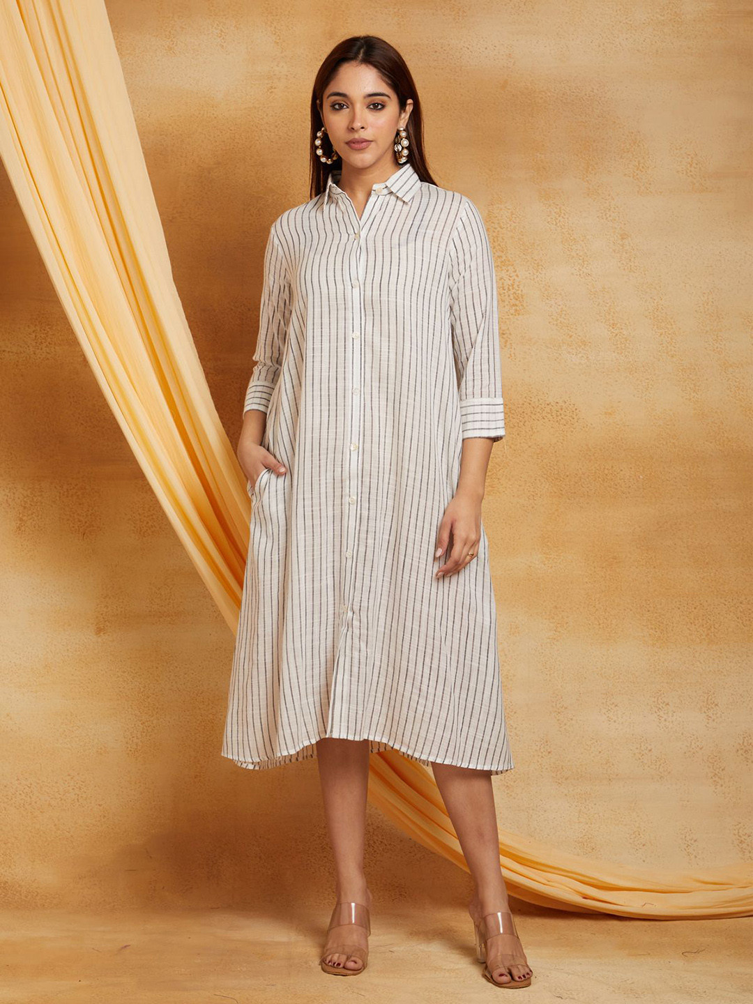 CYAN Striped Shirt Midi Dress