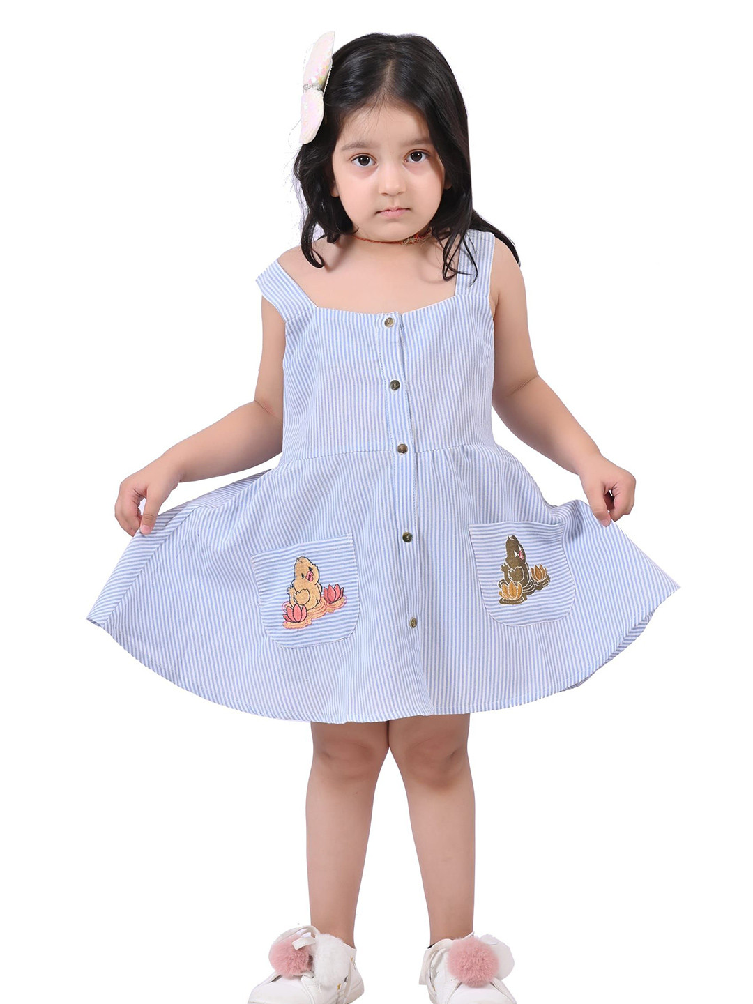 GIANNA Striped Shoulder Straps A-Line Cotton Dress