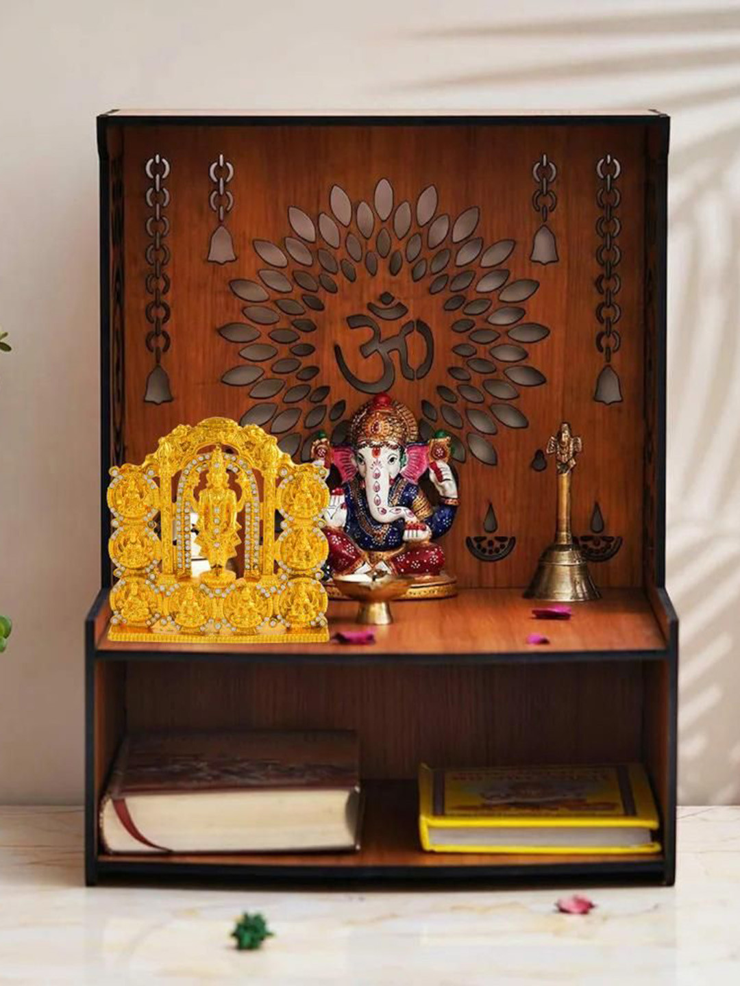 MEMOIR Lakshmi Nayaran Asht-Lakhmi Gold Brass Metallic Prayer Room Small Showpiece - 4 Inches