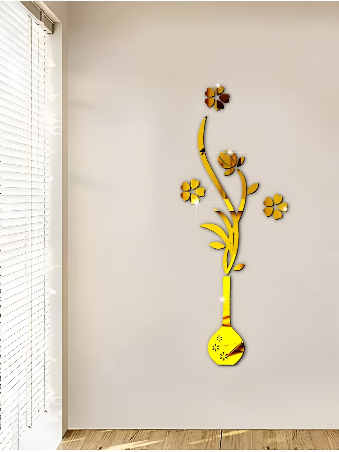 VAH Kya Bat Hai !! Flower Mirror Stickers Glass Matte Sticking 3Pcs Wall Plates-31.5In