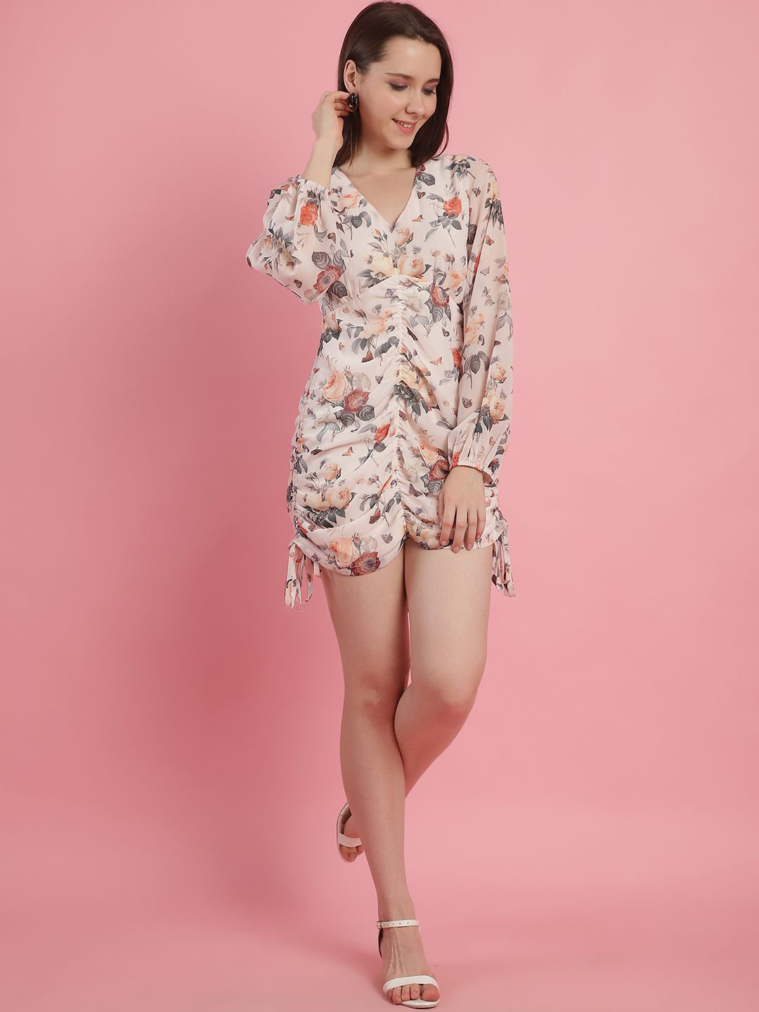 JAKANARY Animal Print Ruffled Georgette Fit & Flare Midi Dress