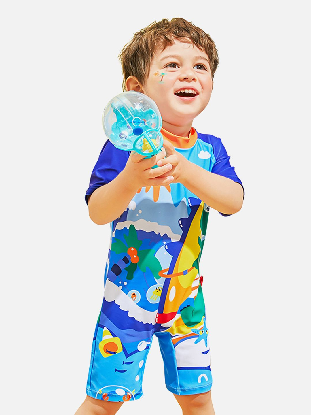 Little Surprise Box LLP 3d Tail Blue Surfing Dino Kids Swimwear Swim Cap-150