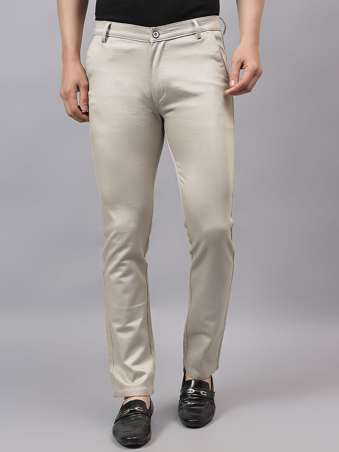 AAAI Enterprises Men Relaxed Straight Leg Slim Fit High-Rise Chinos Trousers