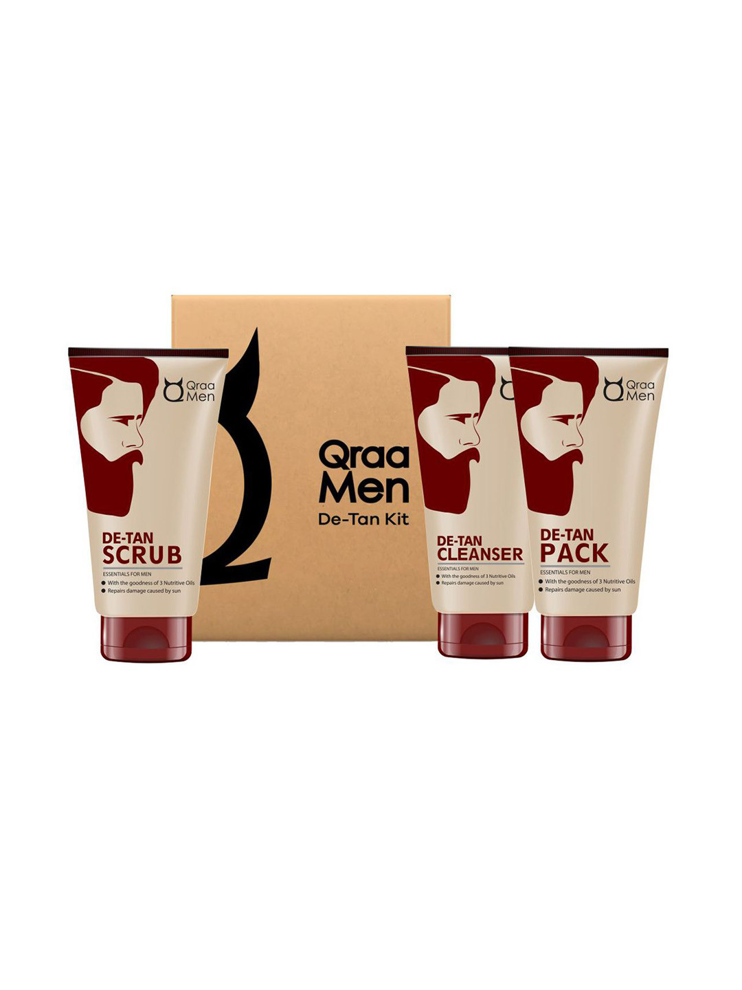 Men Set Of 3 De-Tan Cleanser, Scrub & Face Pack For Skin Brightening - 100 g Each