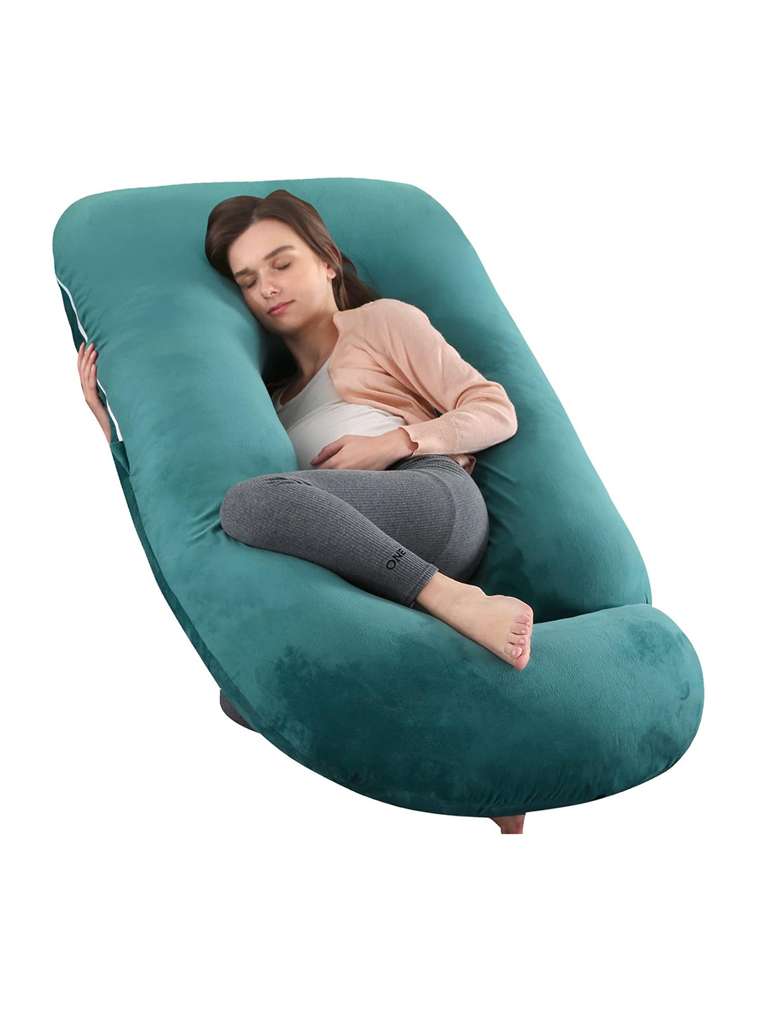 Pum Pum Hollow Fiber Green Solid Faux Velvet Ultra Soft Fibre Maternity Pillow-112 x 71 x 144.78 cm