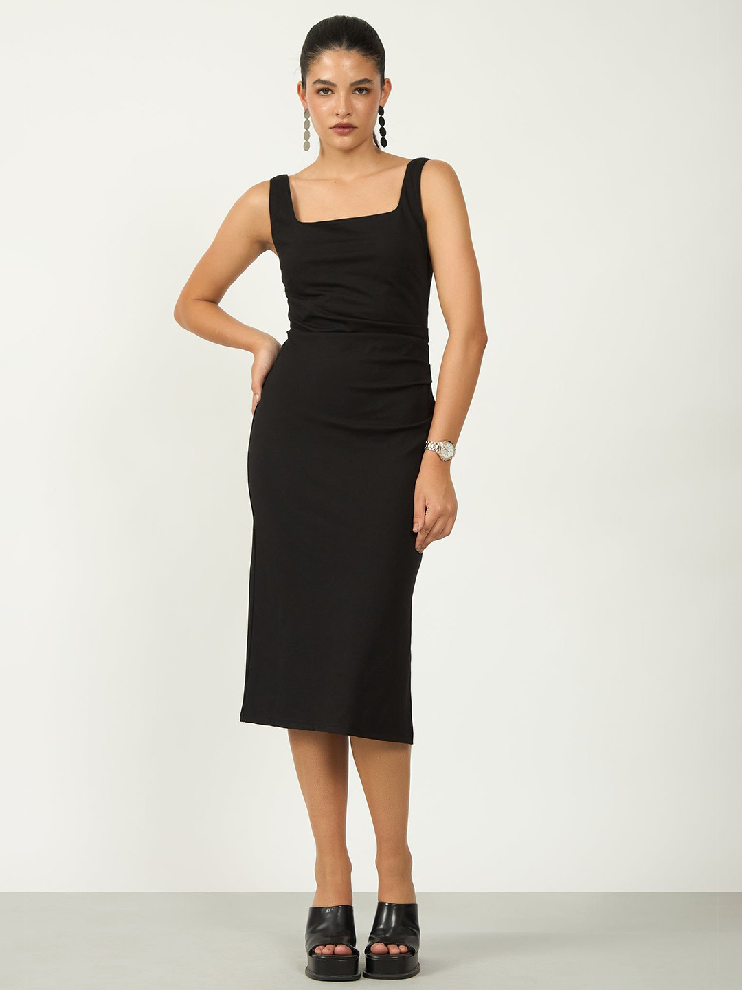 Virgio Viscose Stretch Square Neck Bodycon Dress