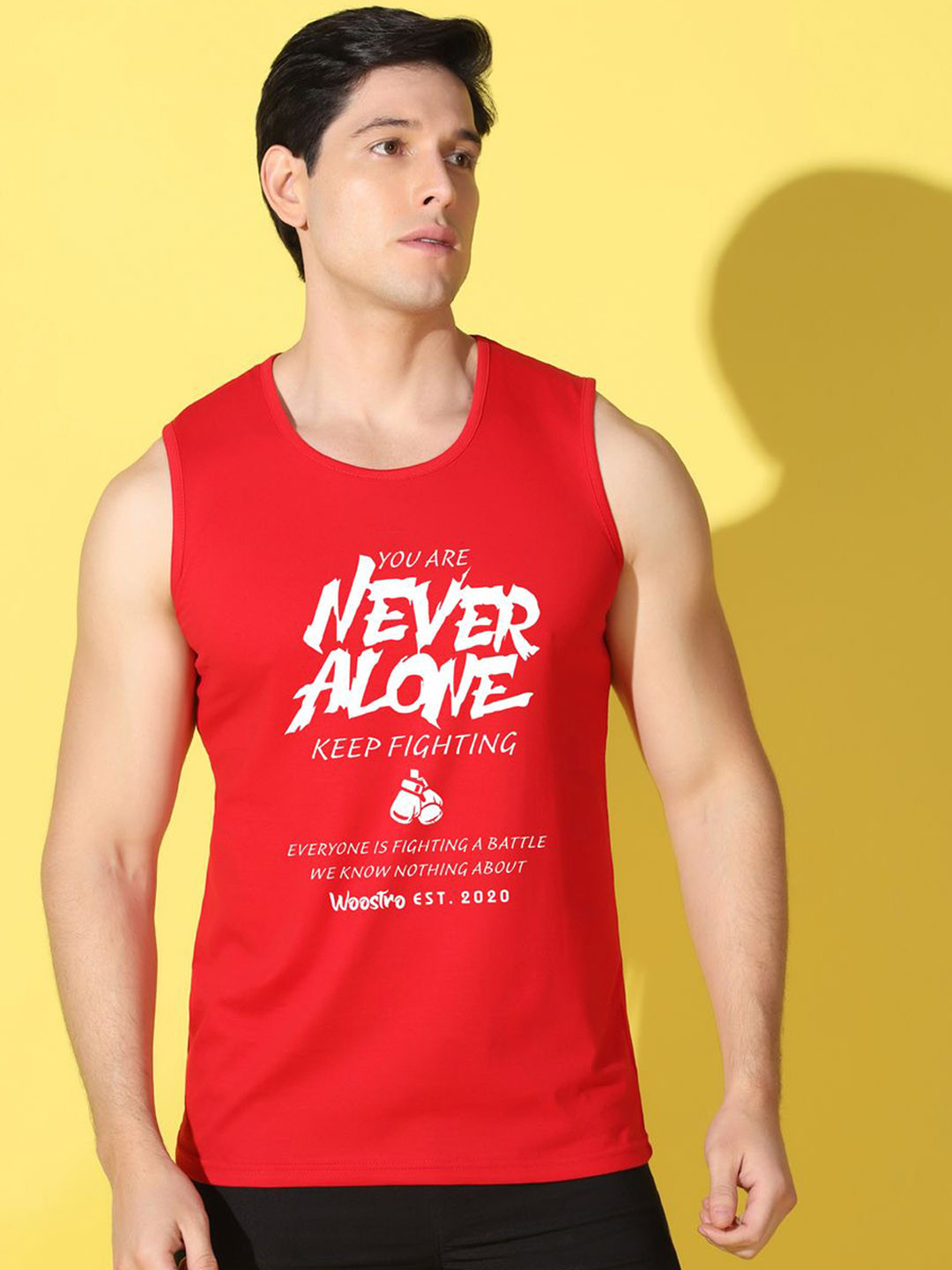 WOOSTRO Printed Gym Innerwear Vest VWS26 ALONE RED
