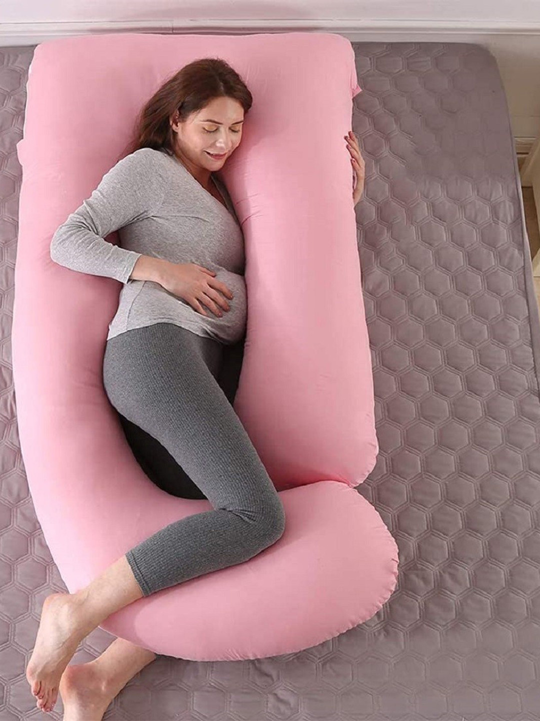 WILD MINT Pink Solid Faux Velvet Medium Fibre Sleep Pillow-140 x 86 cm