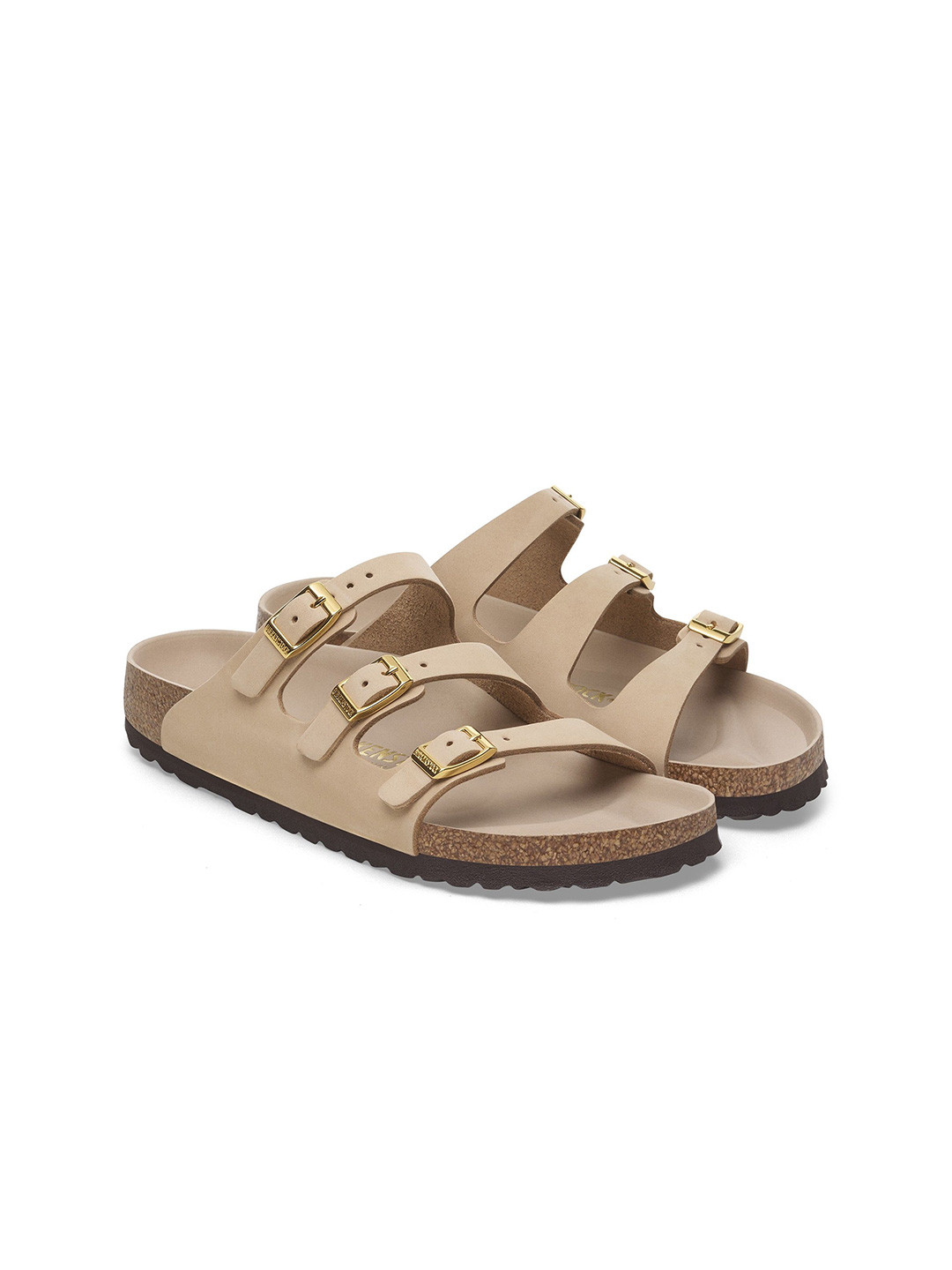 Birkenstock Women Leather Buckle Multi Strap Flats