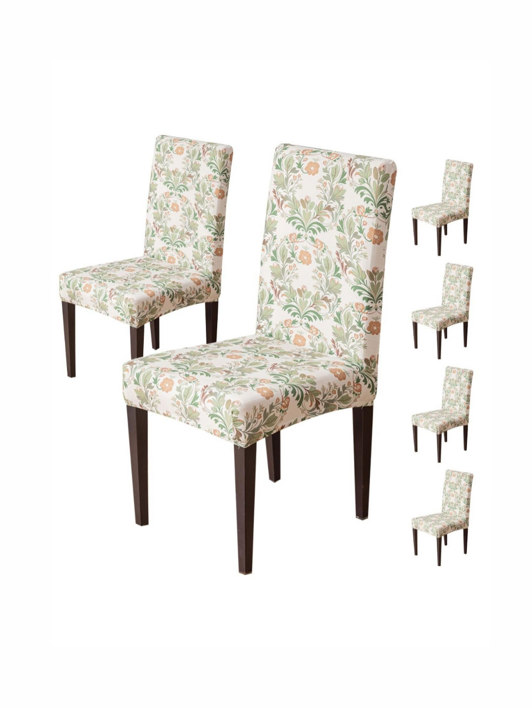 HOUSE OF QUIRK Set Of 6 Beige Printed Stretchable Washable Short Dining Chair Covers