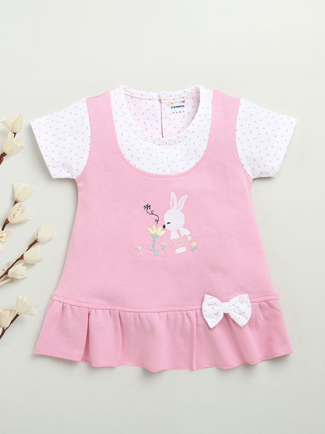 BUMZEE Polka Dot Printed Short Sleeves Pinafore Cotton Dress