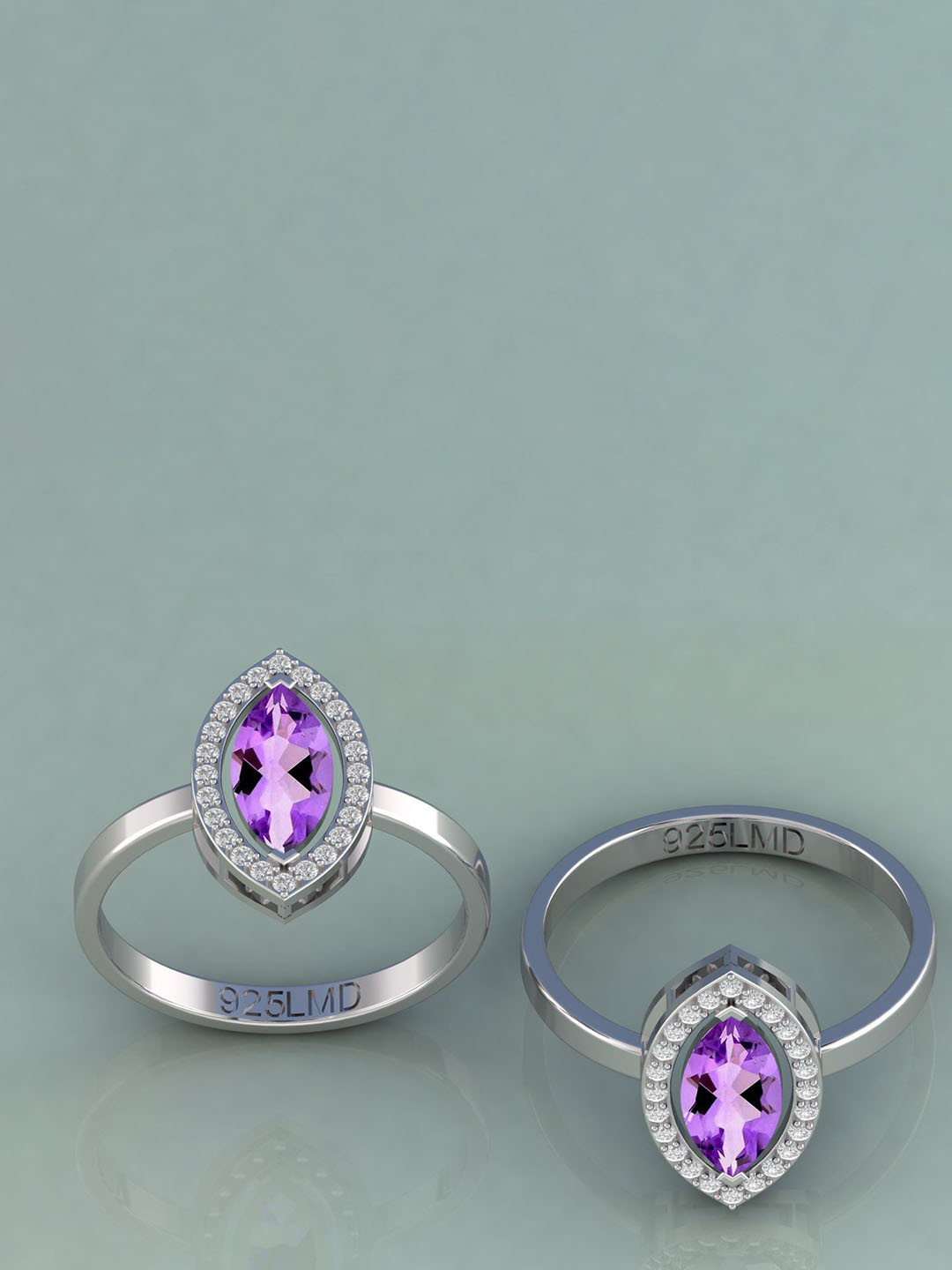 LMDPRAJAPATIS  925 Sterling Silver Sliver Plated Amethsyt Studded Finger Ring