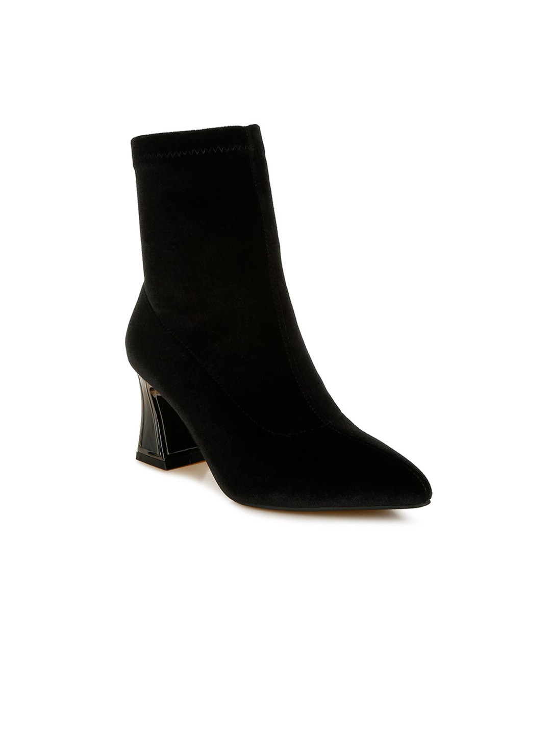London Rag Women Flared Block Heel Velvet Boots