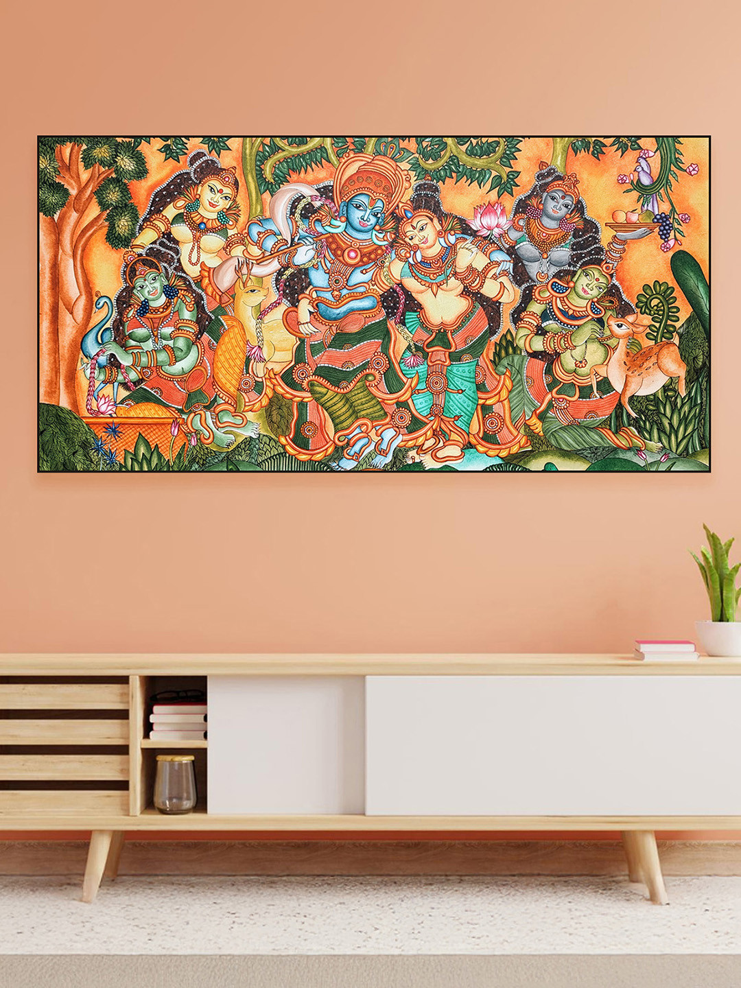 nestroots Brown & Green Majestic Horses in Dramatic Flight Canvas Wall Painting