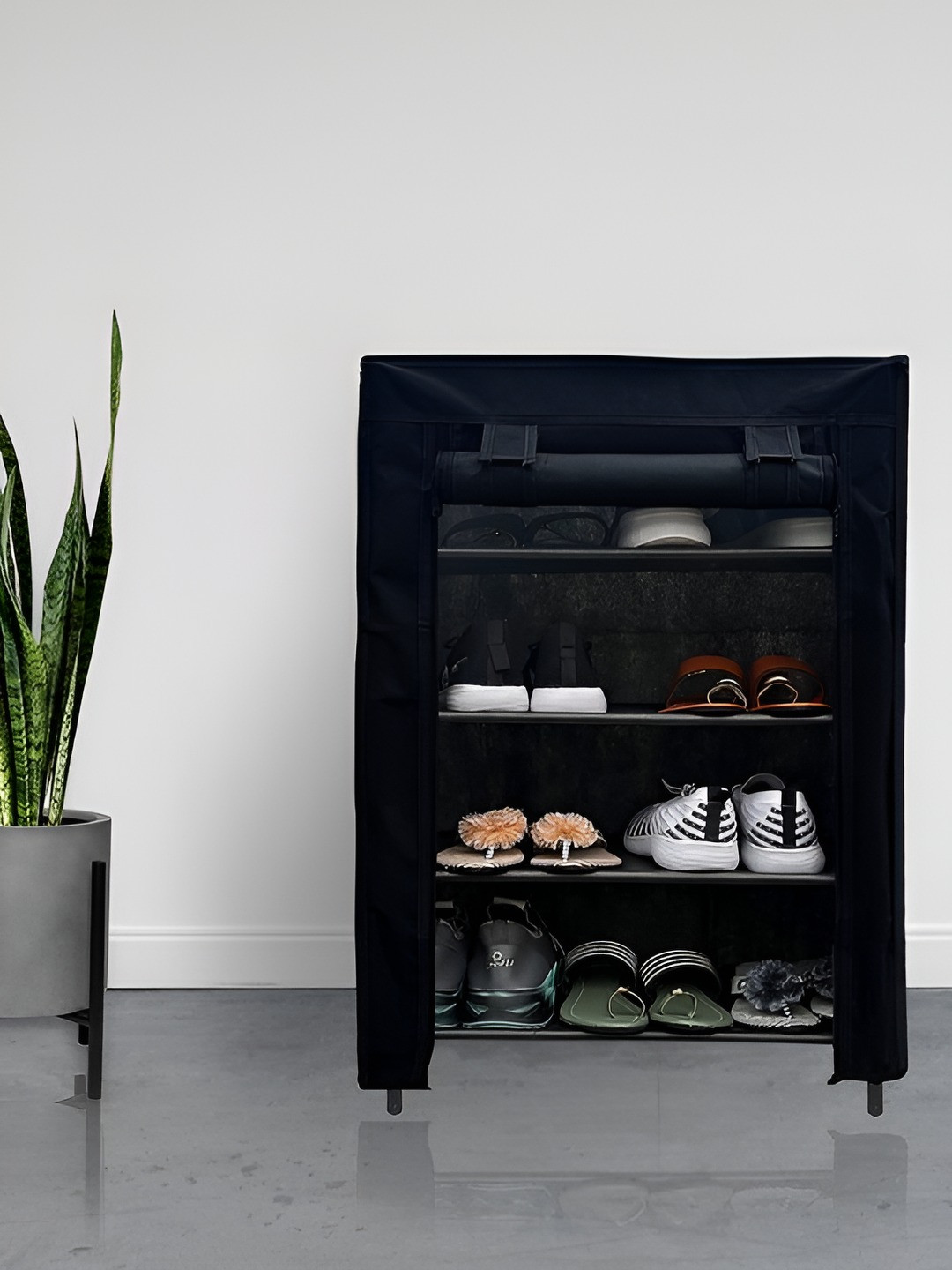 Rmerchants Black Stainless Steel 4 Shelves Shoe Rack