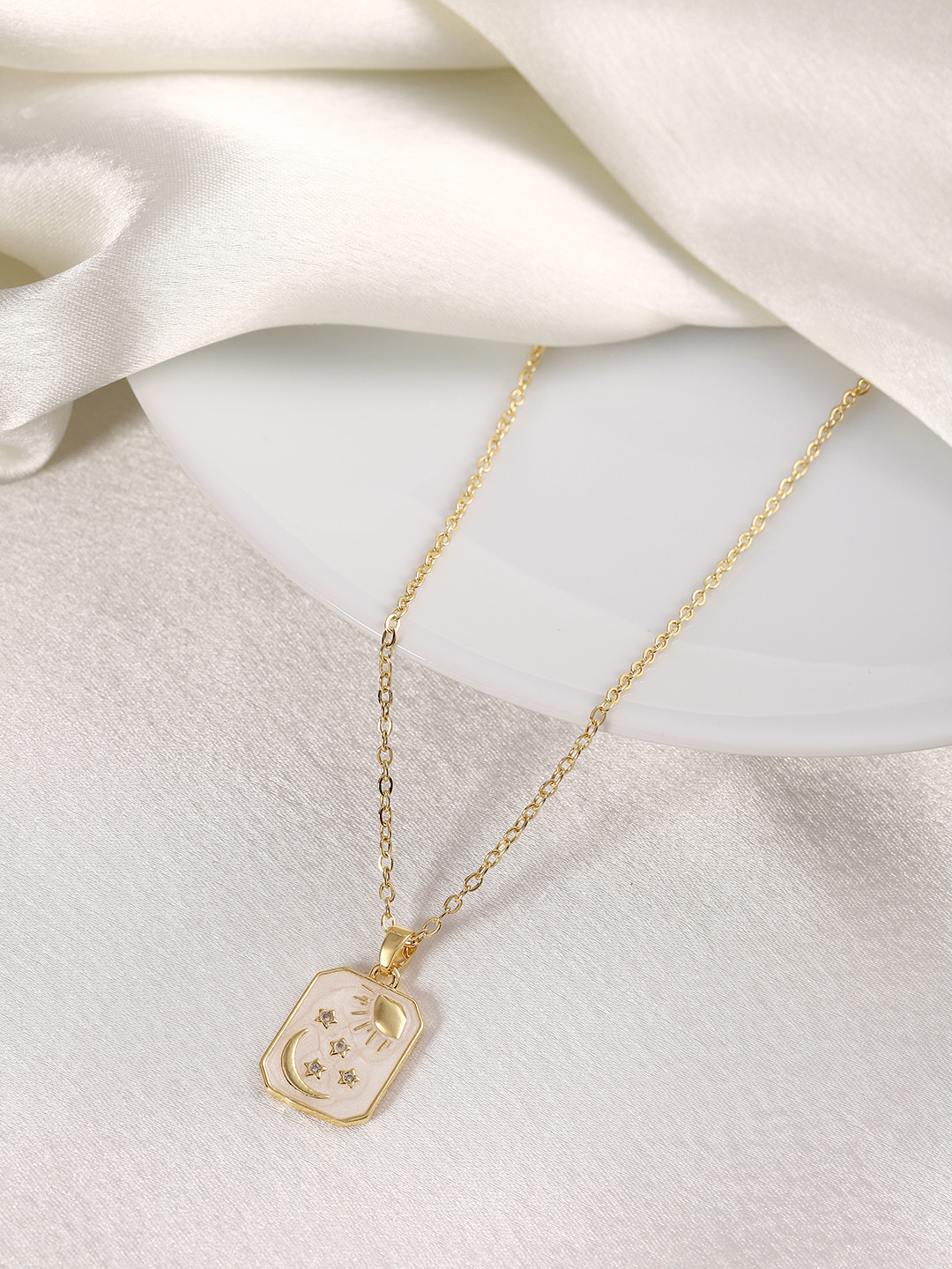 DressBerry Stone Studded Rectangular Shape Pendant with Chain