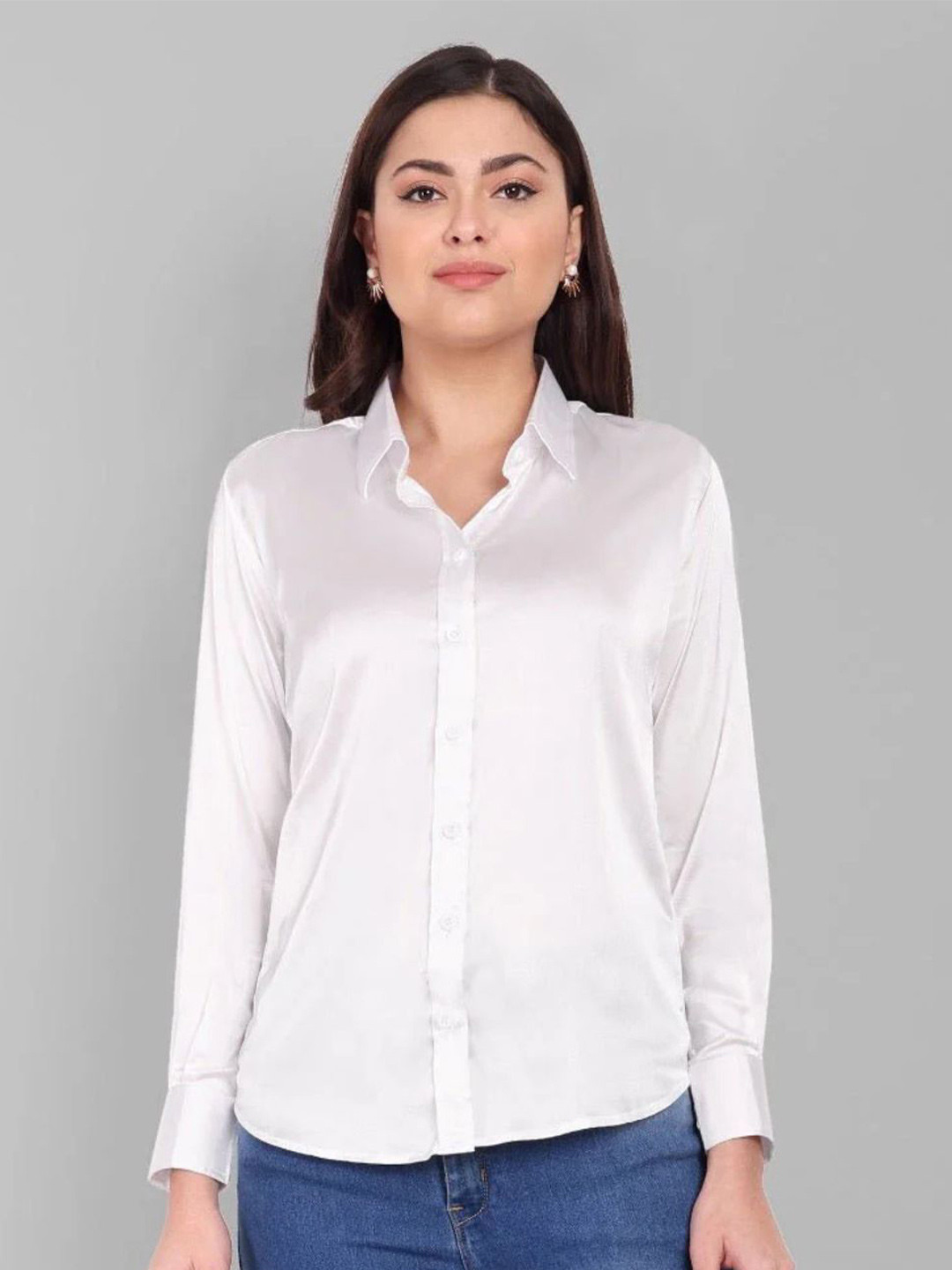 Mera Rang Satin Spread Collar Wrinkle Free Shirt