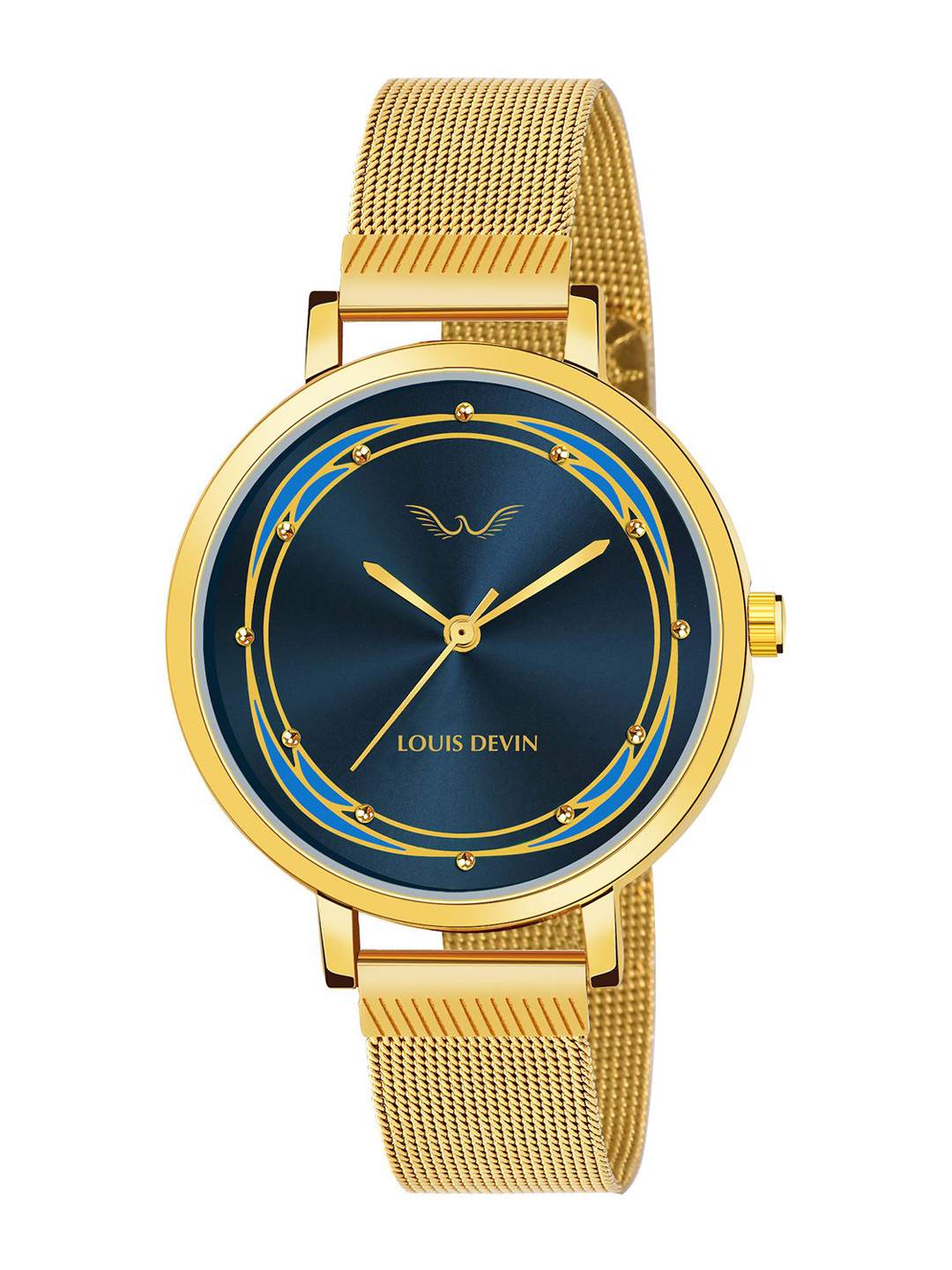 LOUIS DEVIN Women Brass Printed Dial & Bracelet Style Straps Analogue Watch LD-GLD171-BLUGLD