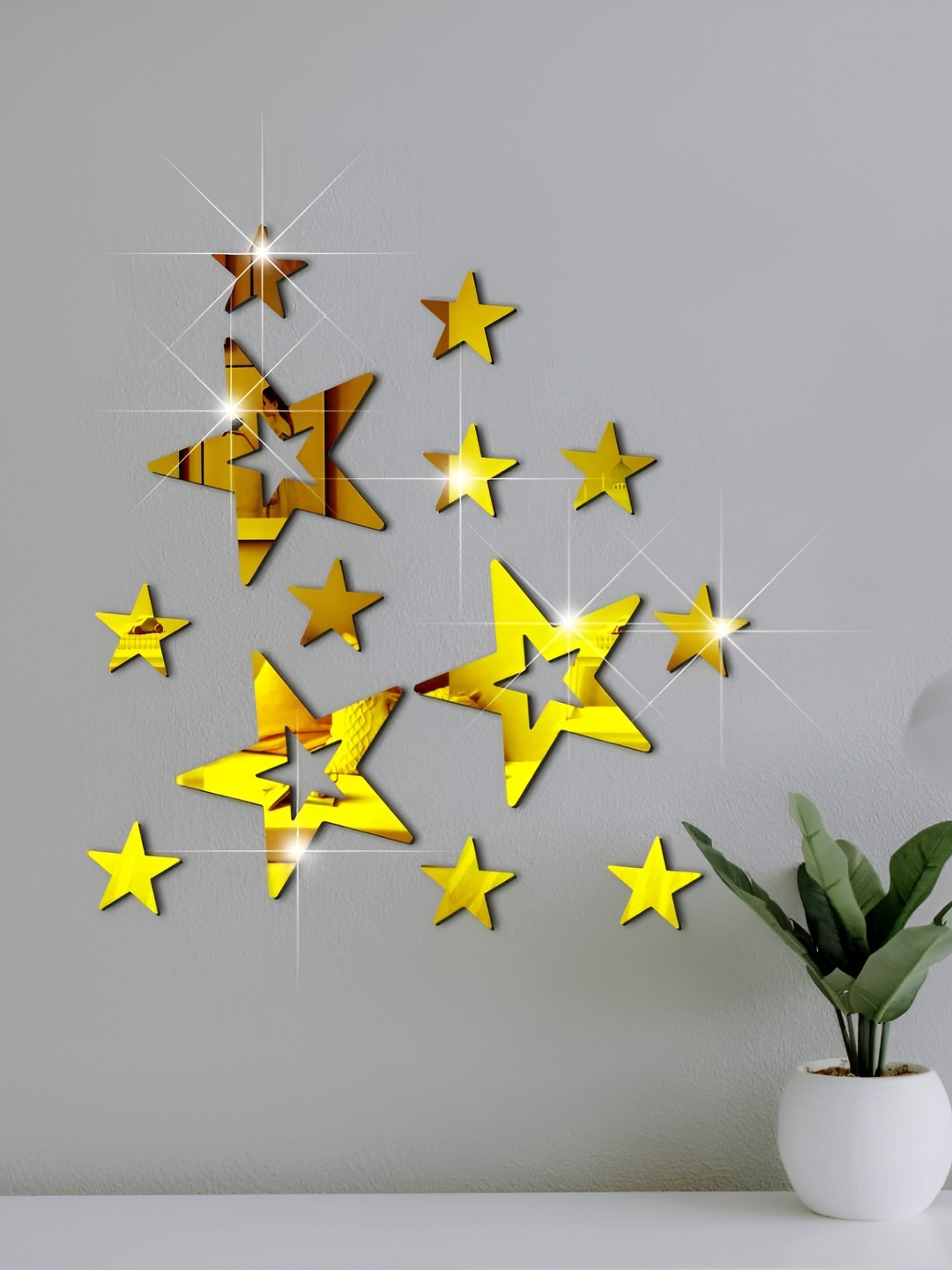 VAH Kya Bat Hai !! Big Stars Mirror Glass Matte Sticking Hall Wall Plates-23.6In