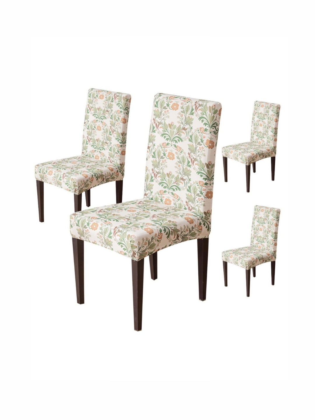 HOUSE OF QUIRK Set Of 4 Beige Printed Stretchable Washable Short Dining Chair Covers