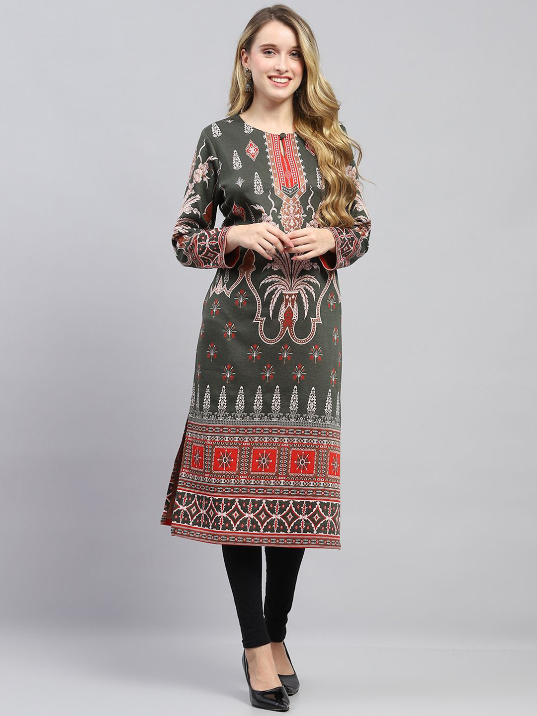 Monte Carlo Kalamkari Pathani Cold-Shoulder Sleeves Maternity Kurta