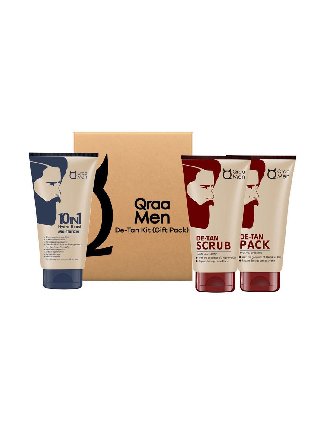 Qraa Men Set Of 3 D-Tan Scrub, Detan Pack & Hydra Boost Moisturizer - 320 g