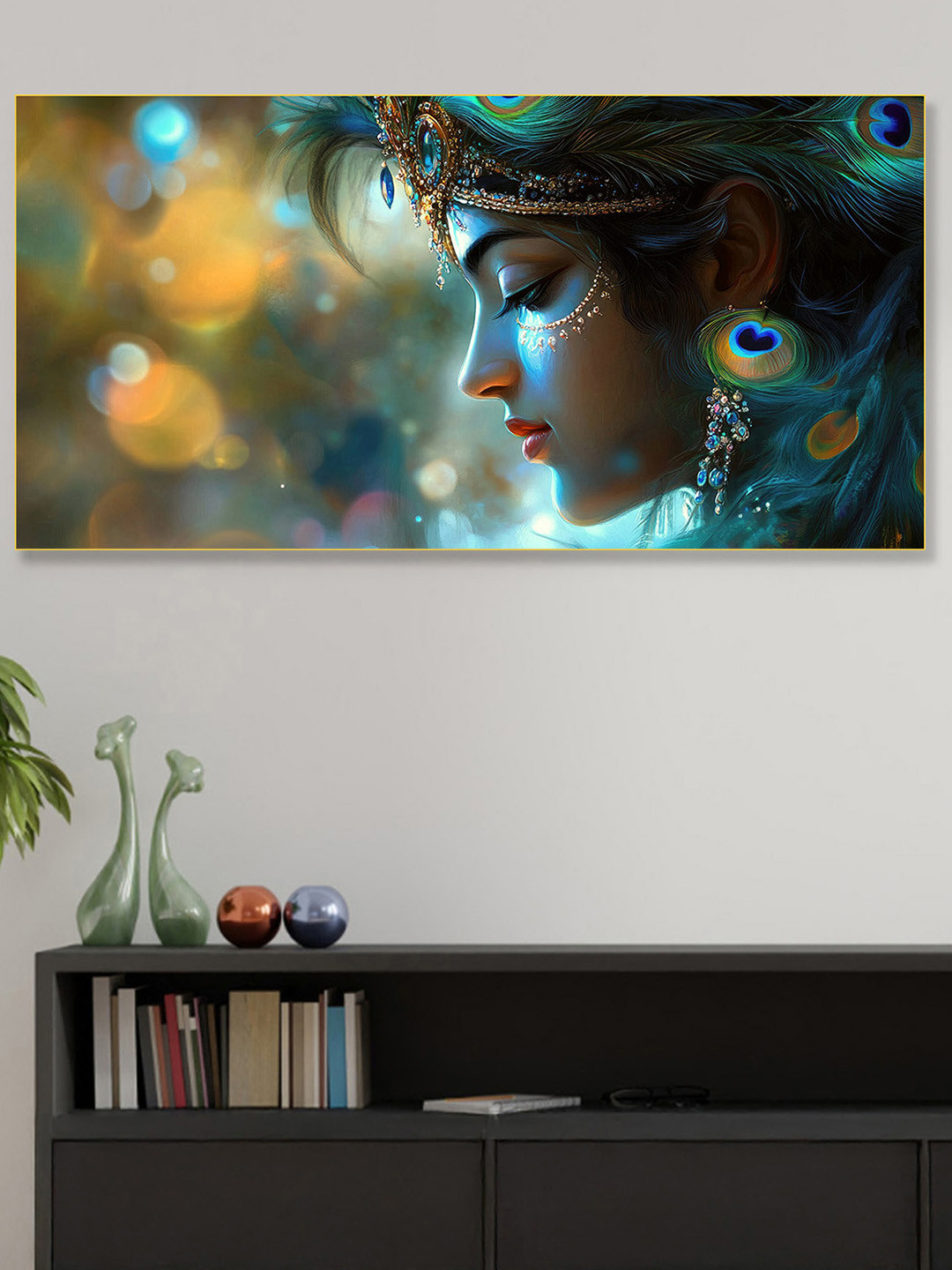 nestroots Grey & Gold-Toned Majestic Flight of the Black Stallion Canvas Wall Painting