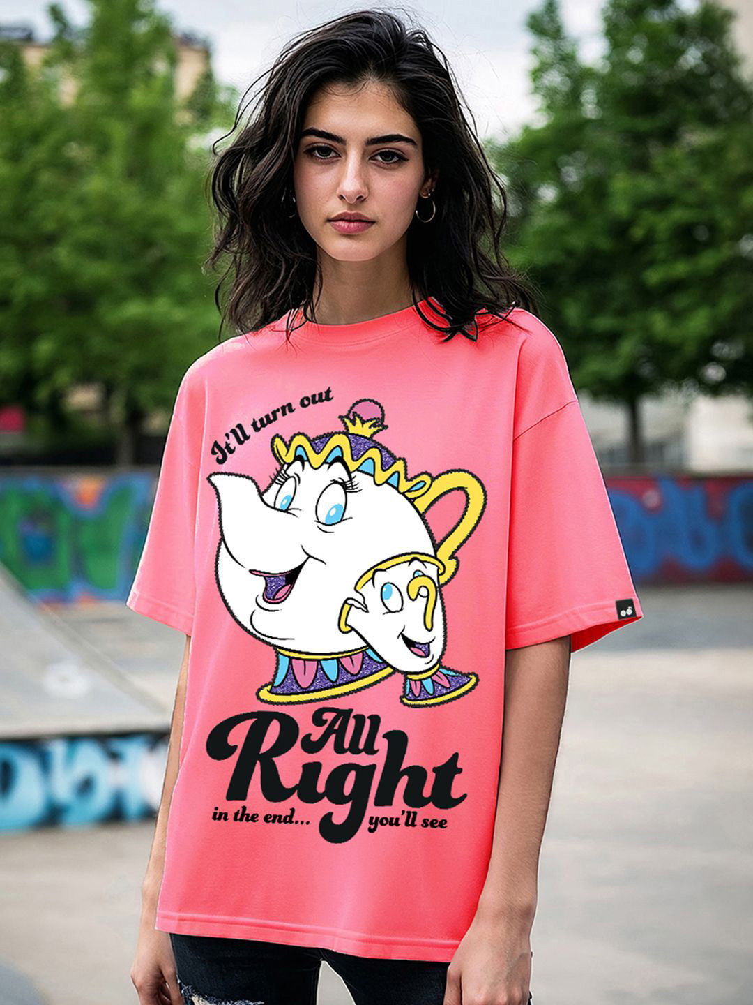 Bewakoof Official Disney Merchandise Women All Right Graphic Printed Oversized T-shirt