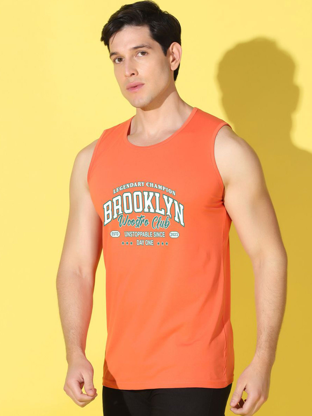 WOOSTRO Printed Gym Innerwear Vest VWS26 BKLN ORANGE