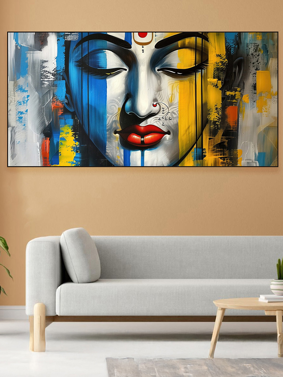 nestroots Grey & Blue Majestic Ganesha On Canvas Religious Wall Painting