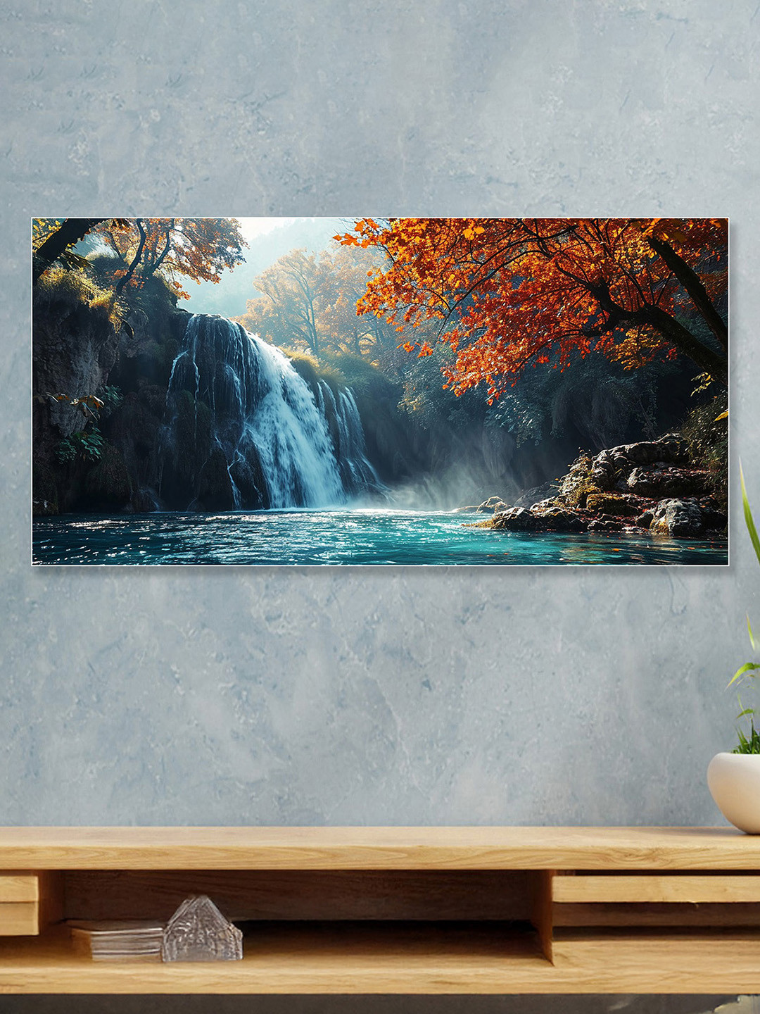 nestroots Blue & Orange Radha Krishna Colors of Love Canvas Religious Wall Painting