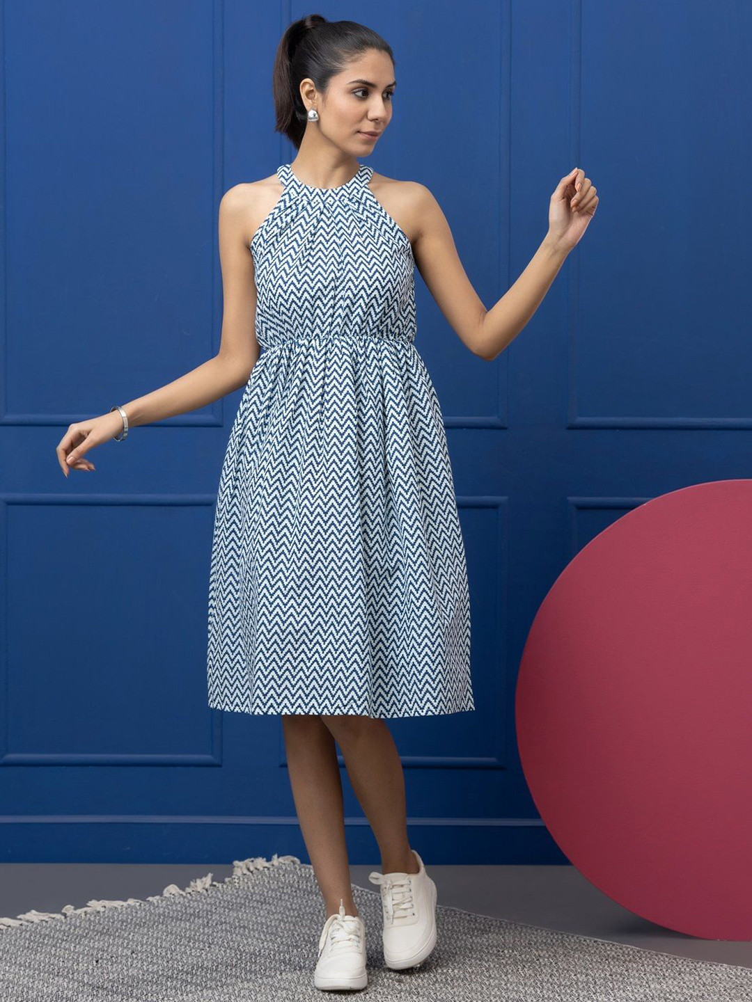 SAKA DESIGNS Print Fit & Flare Midi Dress