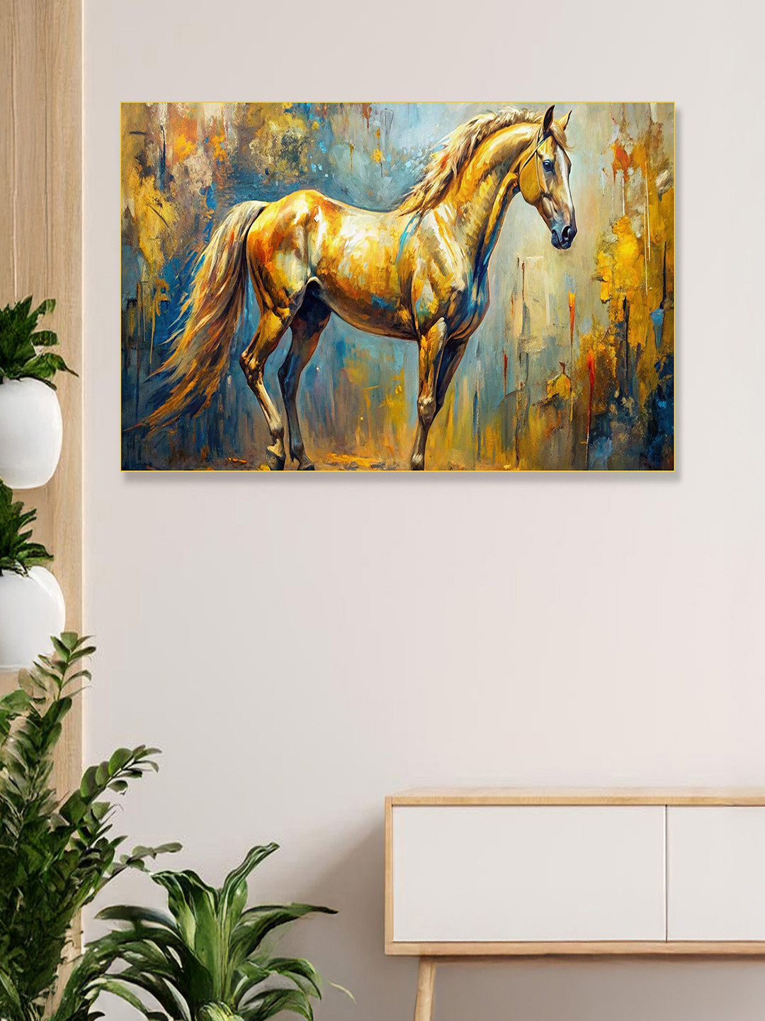 nestroots Gold-Toned & Grey Majestic Equine Serenity in Nature Canvas Wall Painting