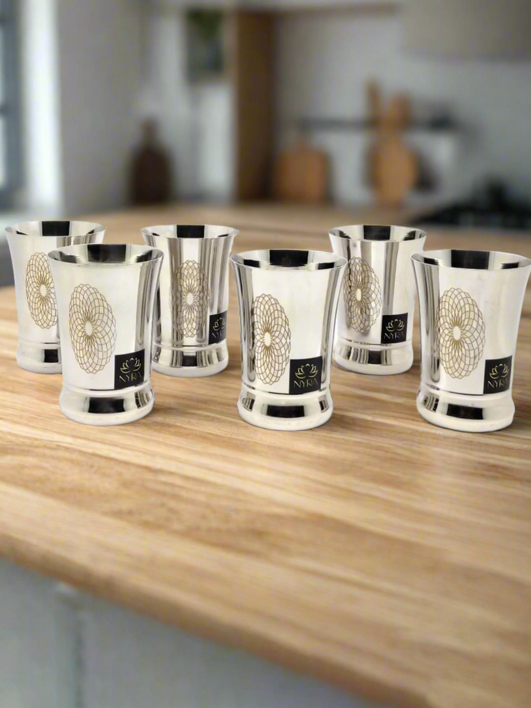 Nyra Kitchenware Silver-Toned 6 Pieces Stainless Steel Heavy Gauge Glasses-450ml Each