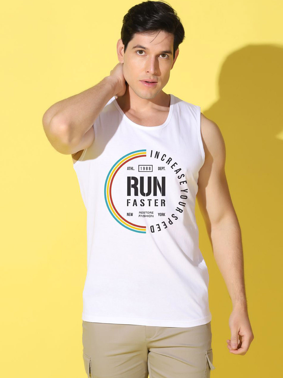 WOOSTRO Printed Gym Innerwear Vest VWS26 RUN WHITE